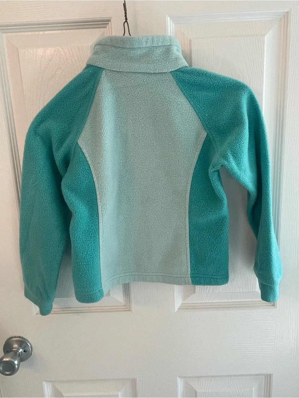 Columbia Kids' Teal and Light Teal Fleece Jacket with Red Zipper